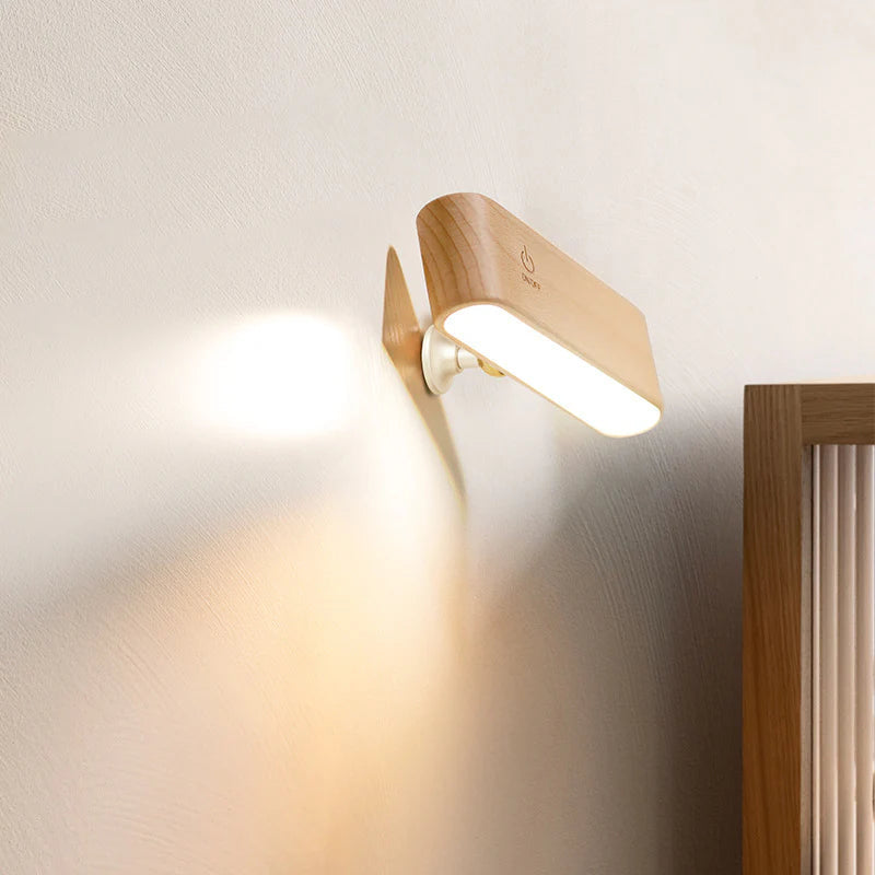Versatile Walnut/Elm Magnetic Rechargeable Desk Lamp with 360° Rotation