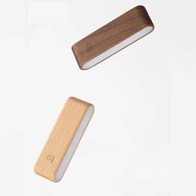 Versatile Walnut/Elm Magnetic Rechargeable Desk Lamp with 360° Rotation