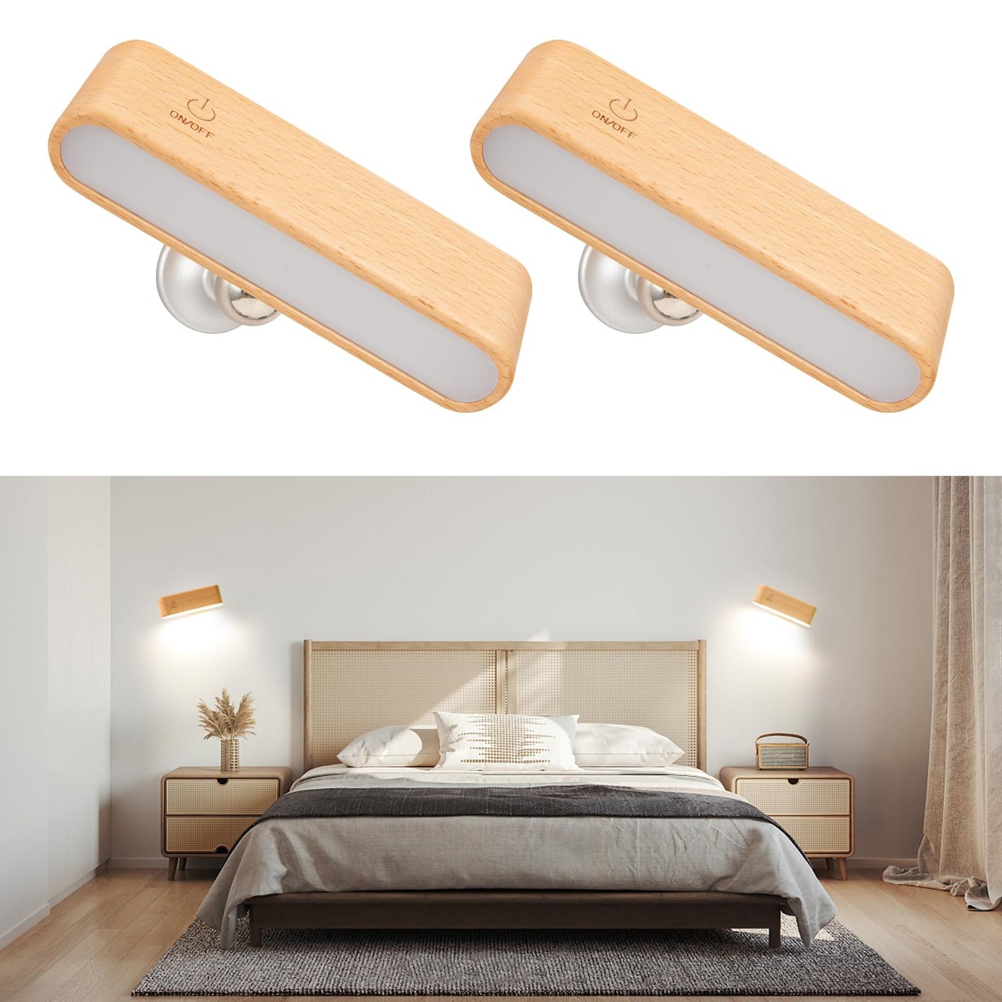 Versatile Walnut/Elm Magnetic Rechargeable Desk Lamp with 360° Rotation