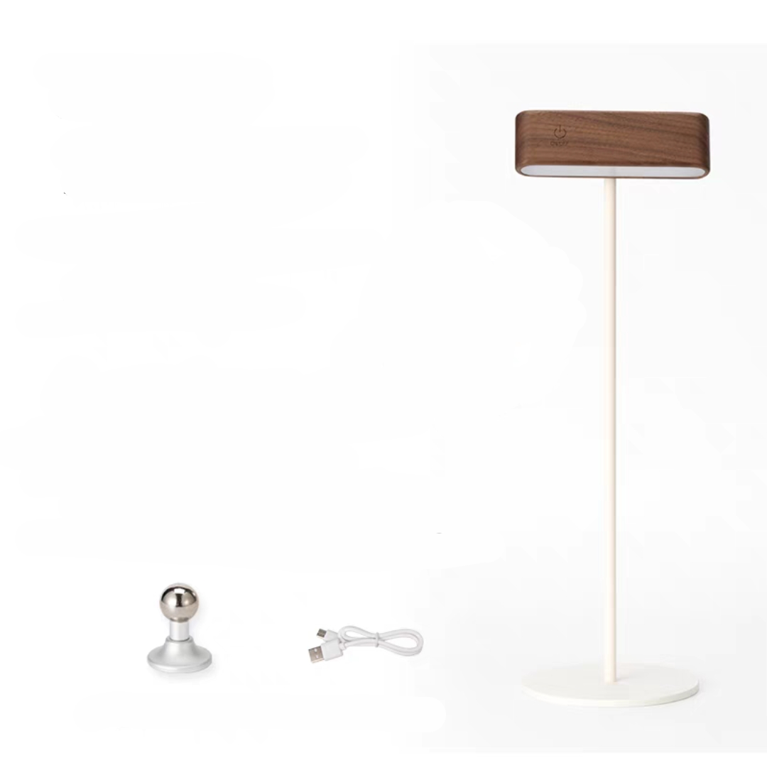 Versatile Walnut/Elm Magnetic Rechargeable Desk Lamp with 360° Rotation