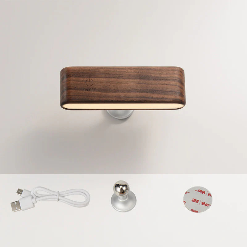Versatile Walnut/Elm Magnetic Rechargeable Desk Lamp with 360° Rotation