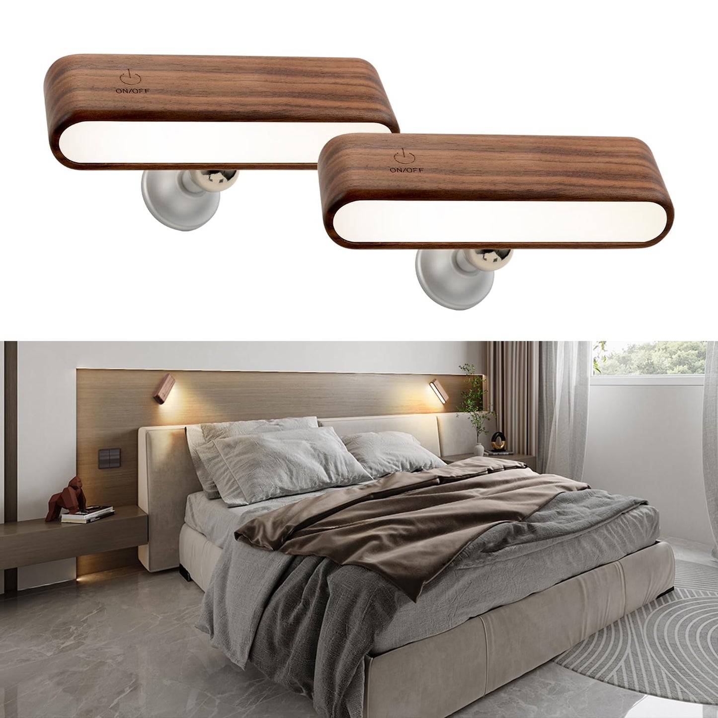Versatile Walnut/Elm Magnetic Rechargeable Desk Lamp with 360° Rotation