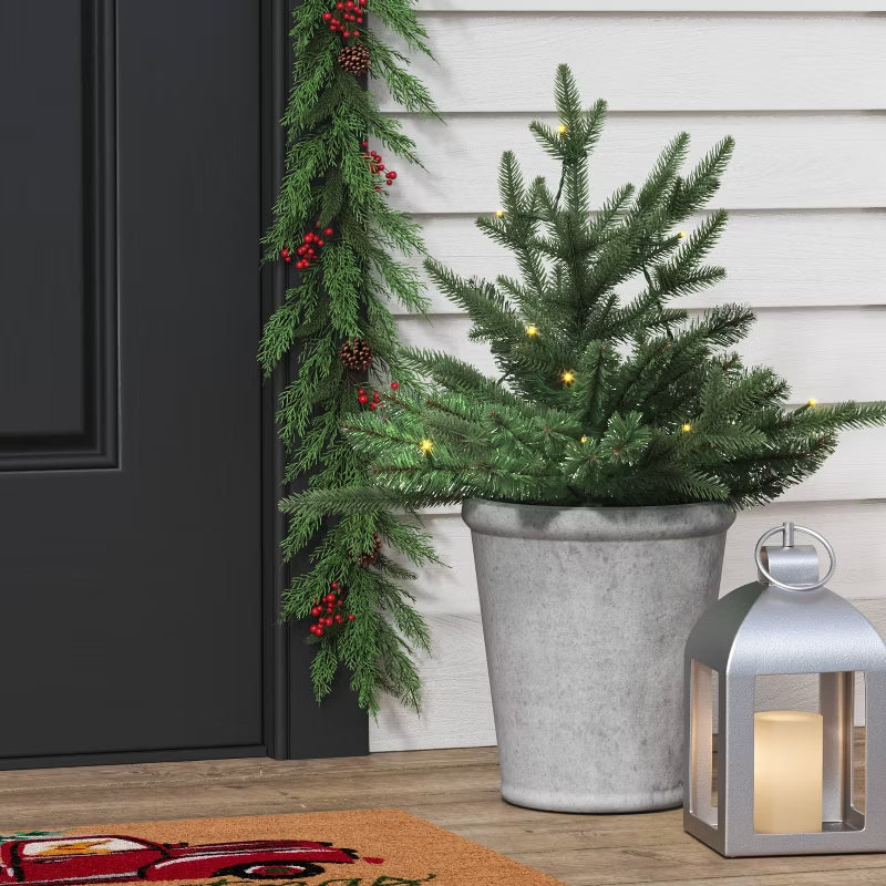 Pre-lit LED Battery Operated Mixed Pine Mini Christmas Artificial Pot Filler Warm White Lights