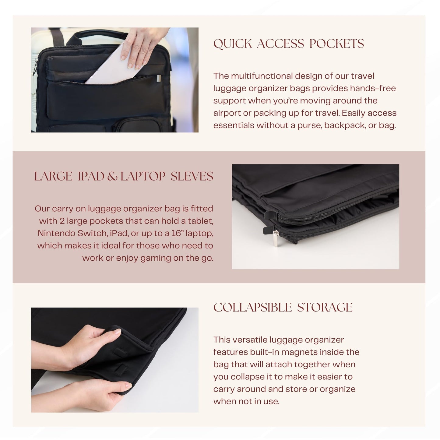 Luggage Handle Hanging Bag for Suitcases– Travel & Business Luggage Organizer