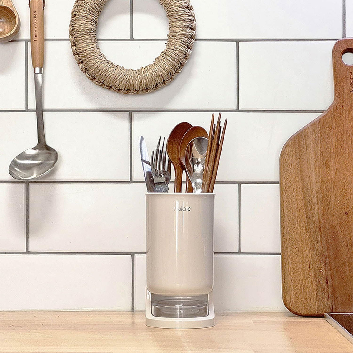 Self-Draining Utensil Holder – Kitchen Cutlery Drying Rack with 2 Water Tray Options
