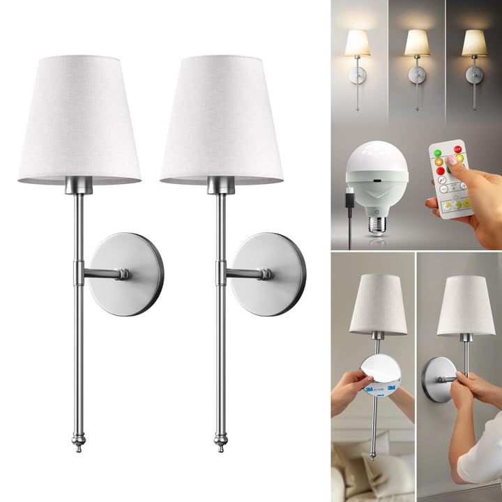 Wireless Wall Sconces – Rechargeable LED Wall Lights with Remote, No-Drill Installation