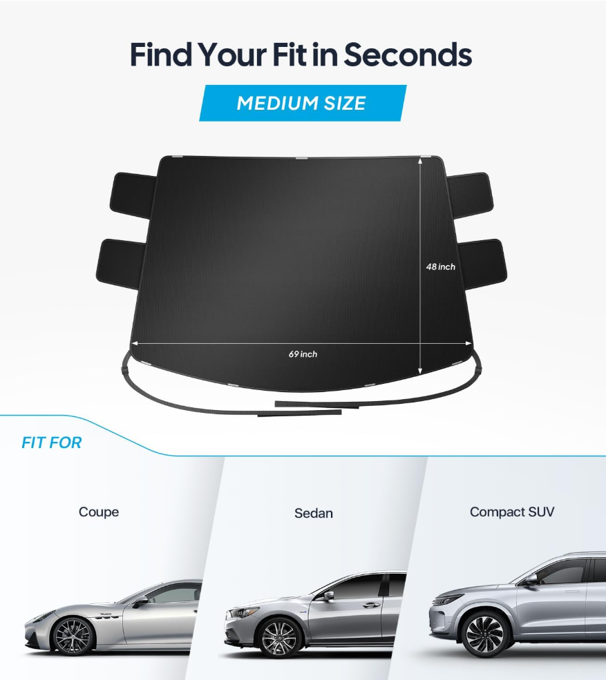 2026 Upgrade Car Windshield Cover for Ice and Snow: 600D Heavy Duty Magnetic Protector for Winter