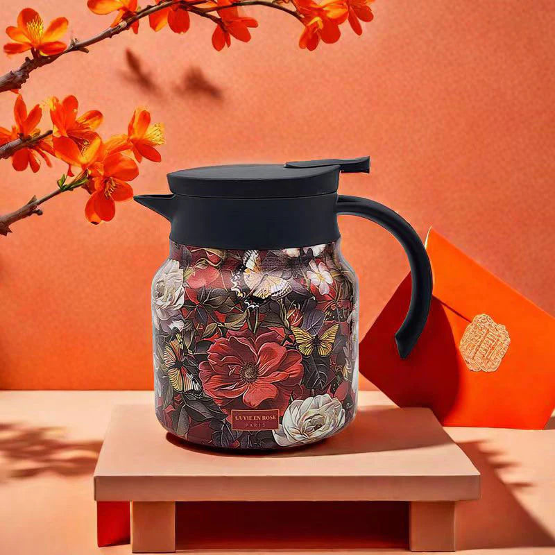 Vintage Floral Pattern Tea Thermos – Built-In Infuser, 28 Oz/35 Oz