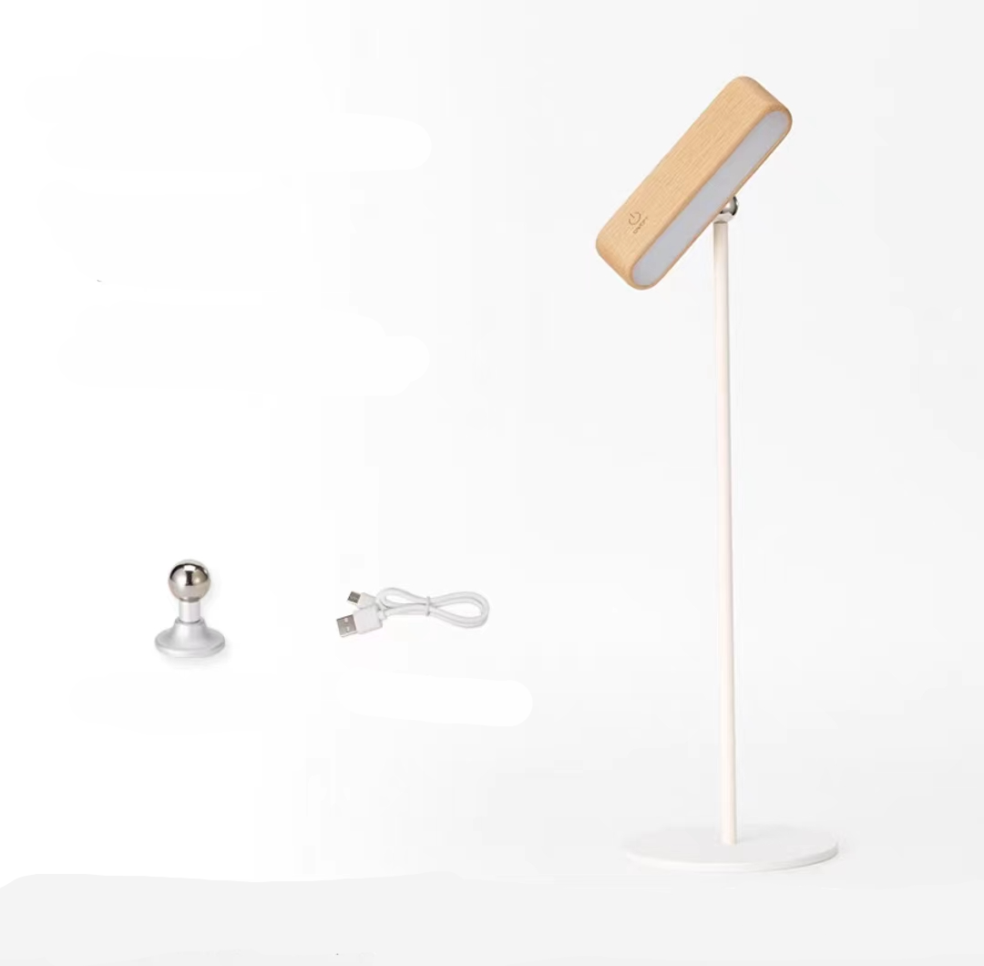 Versatile Walnut/Elm Magnetic Rechargeable Desk Lamp with 360° Rotation