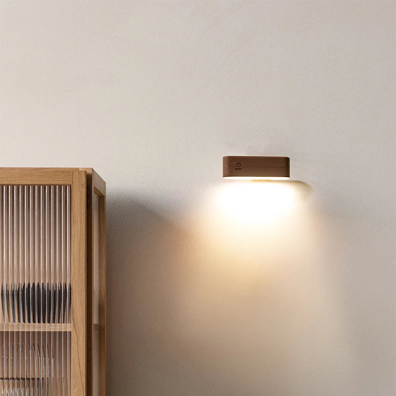 Versatile Walnut/Elm Magnetic Rechargeable Desk Lamp with 360° Rotation