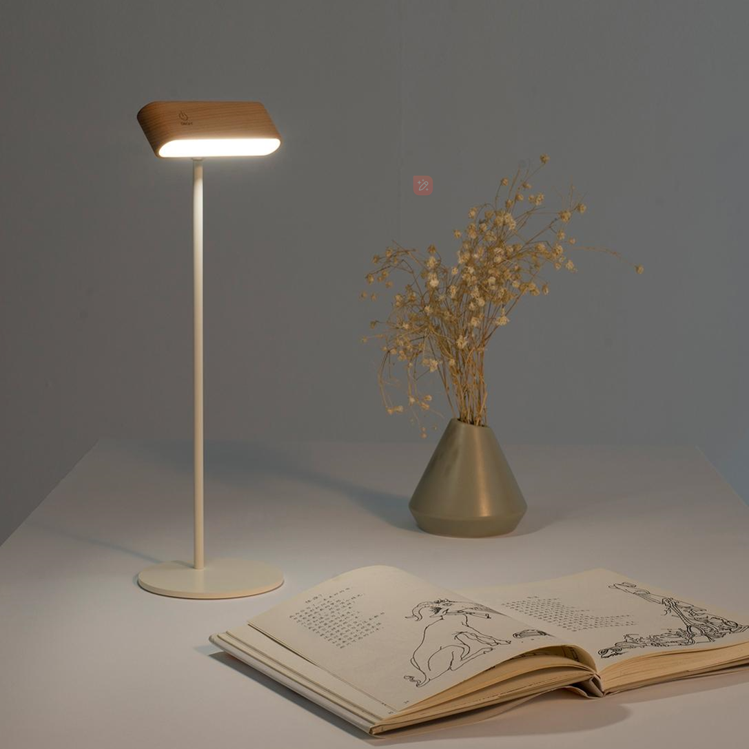 Versatile Walnut/Elm Magnetic Rechargeable Desk Lamp with 360° Rotation