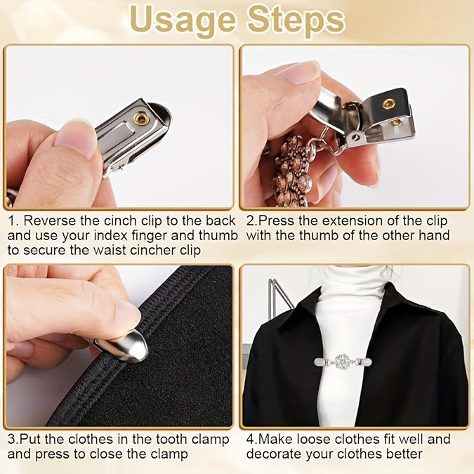 4PCS Vintage Waist Cincher Clips – Adjustable Zinc Alloy Dress & Sweater Clips