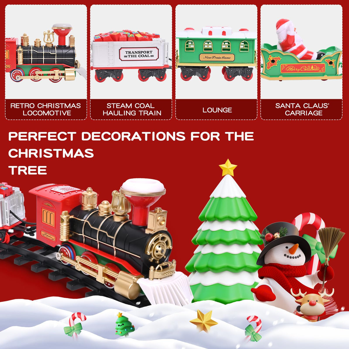 Christmas Train Set Around the Tree – Electric Holiday Train with Lights, Sound & Smoke Effects