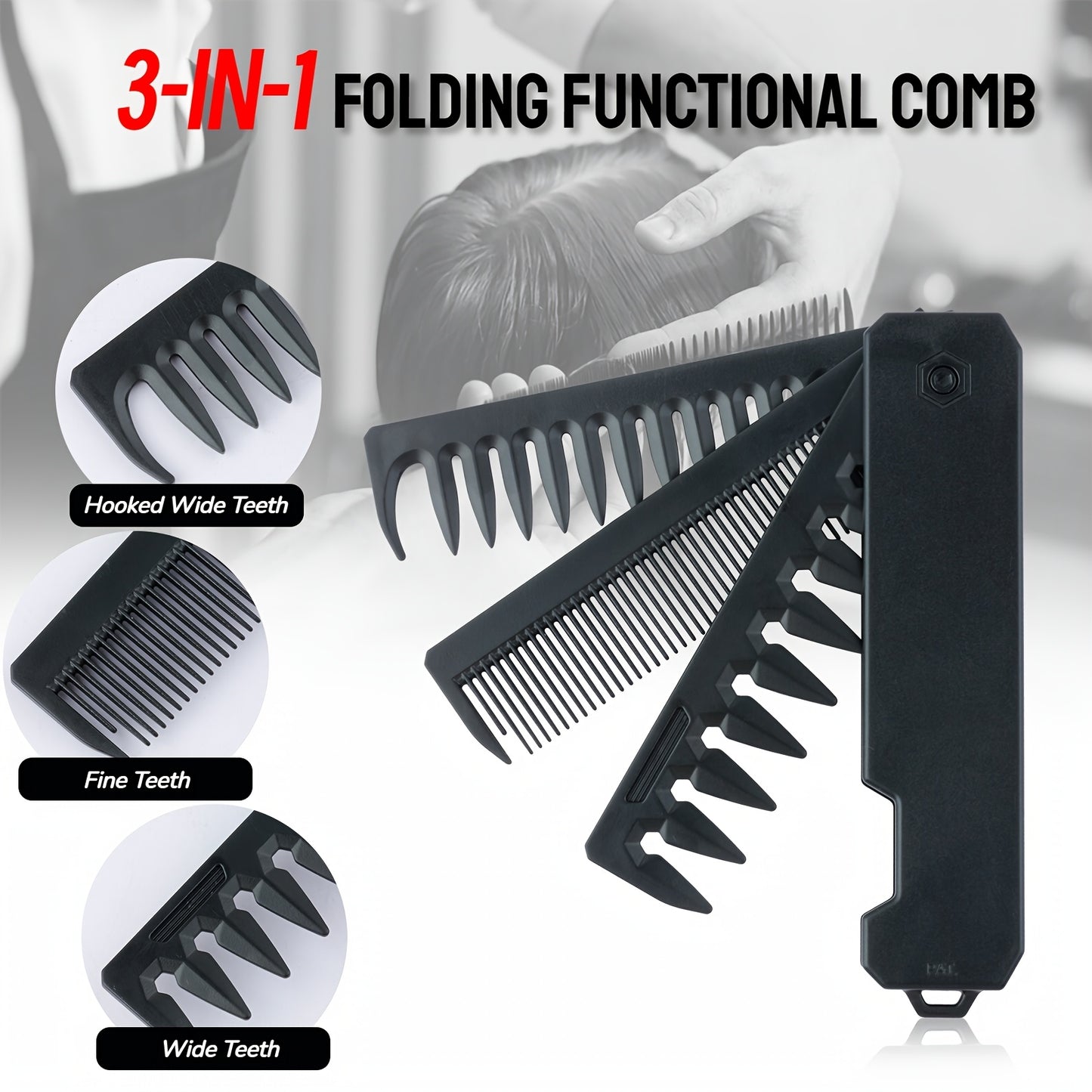 3-in-1 Folding Comb for Men'S Beard Styling, Oil Head Styling, Smooth Hair Straightening