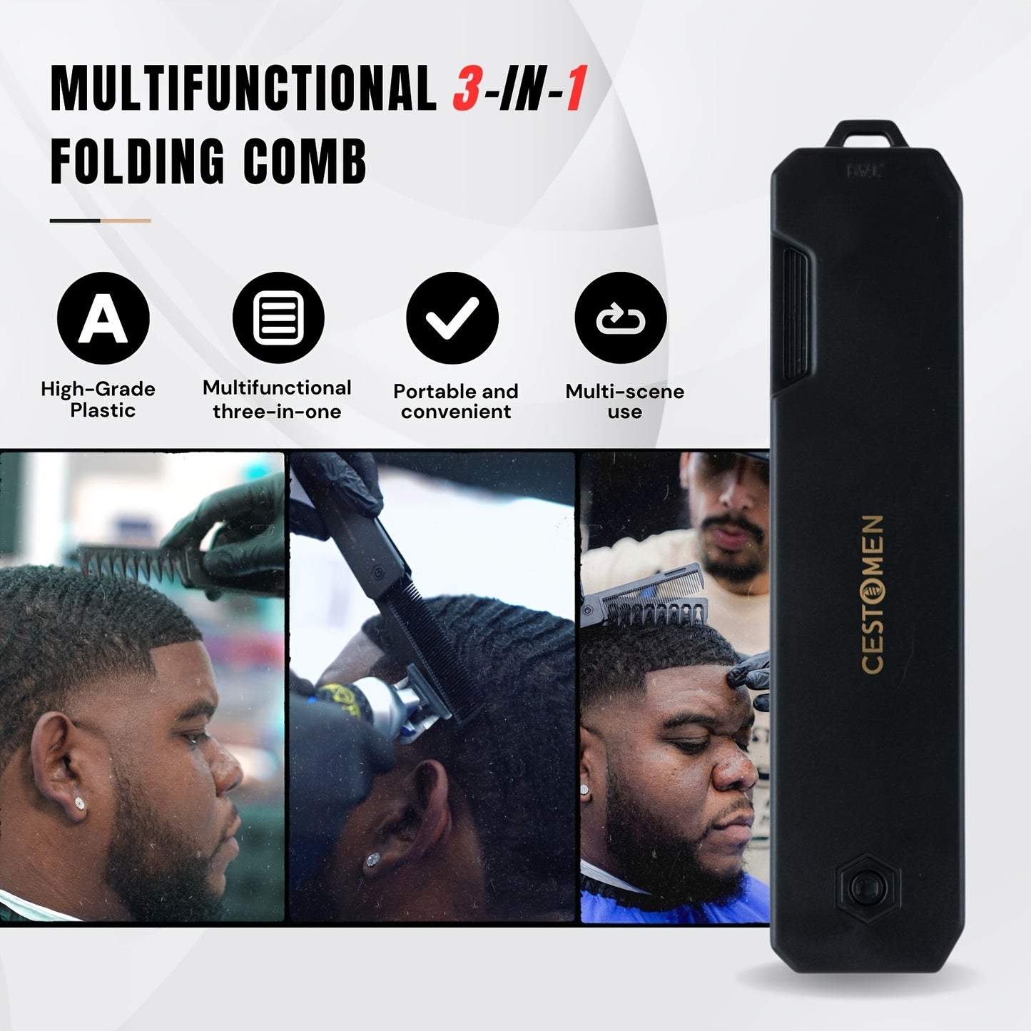 3-in-1 Folding Comb for Men'S Beard Styling, Oil Head Styling, Smooth Hair Straightening