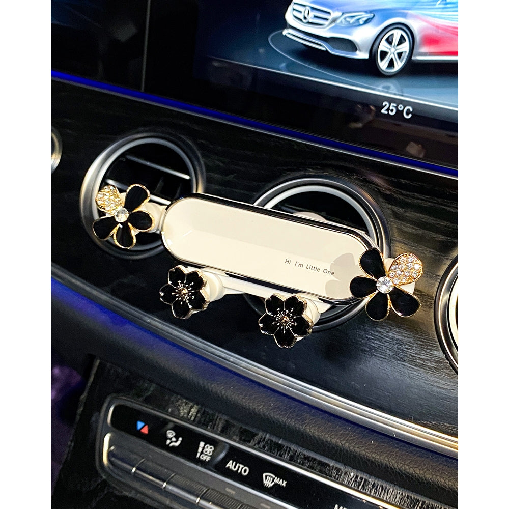 Rhinestone Camellia Car Phone Holder – Elegant Flower Air Vent Mount