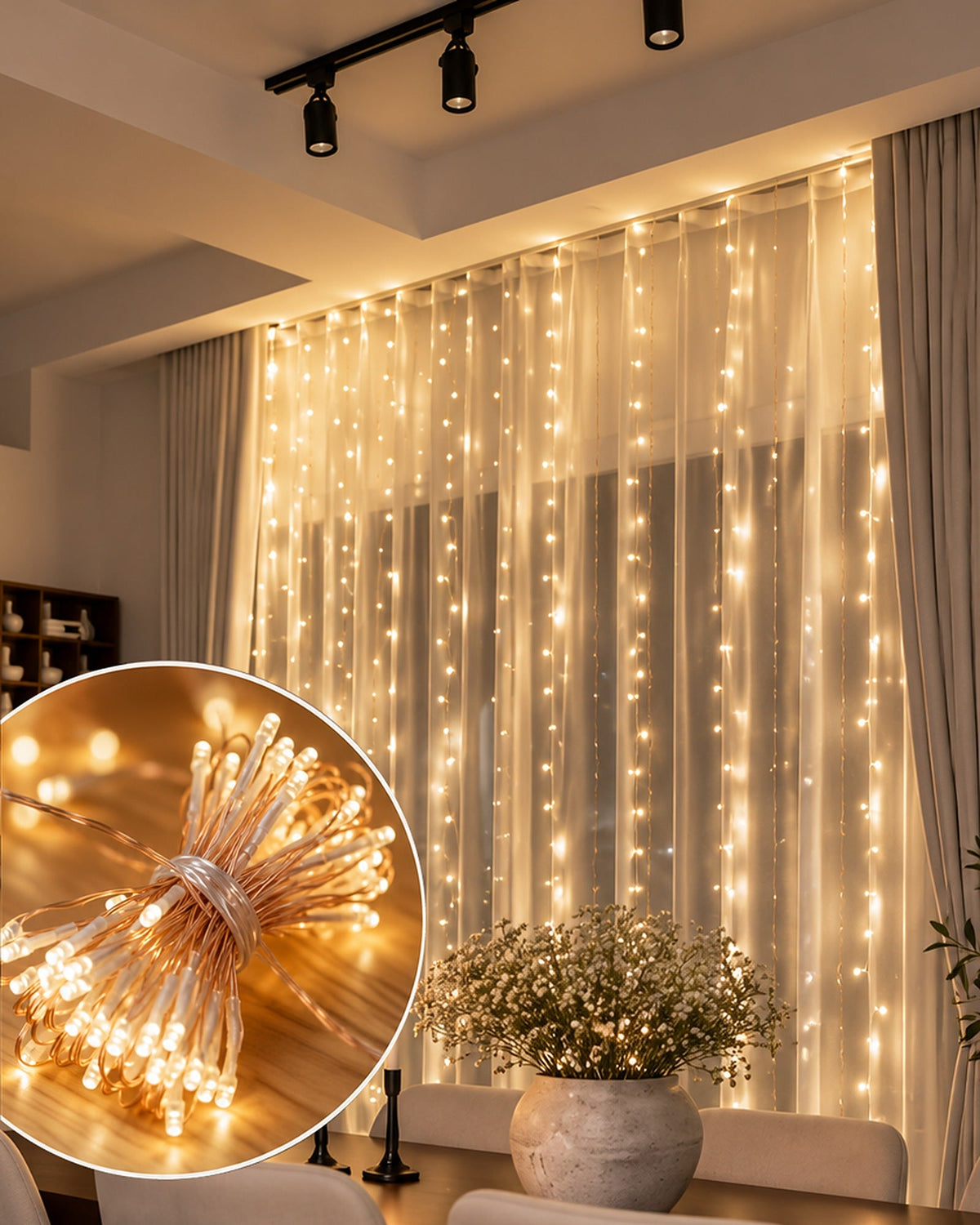 Cascade Fairy Curtain Lights – Decorative LED String Lights for Cozy Home Decor