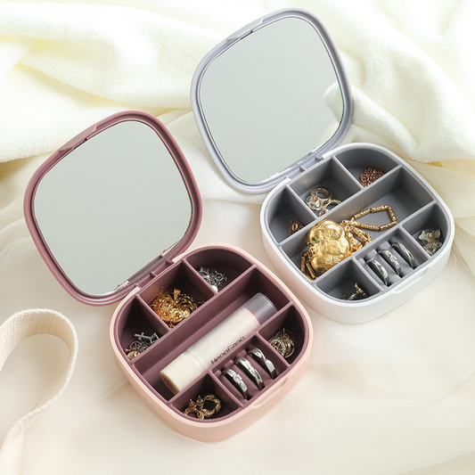 Portable Jewelry Organizer – Compartmentalized Design with Built-in Mirror