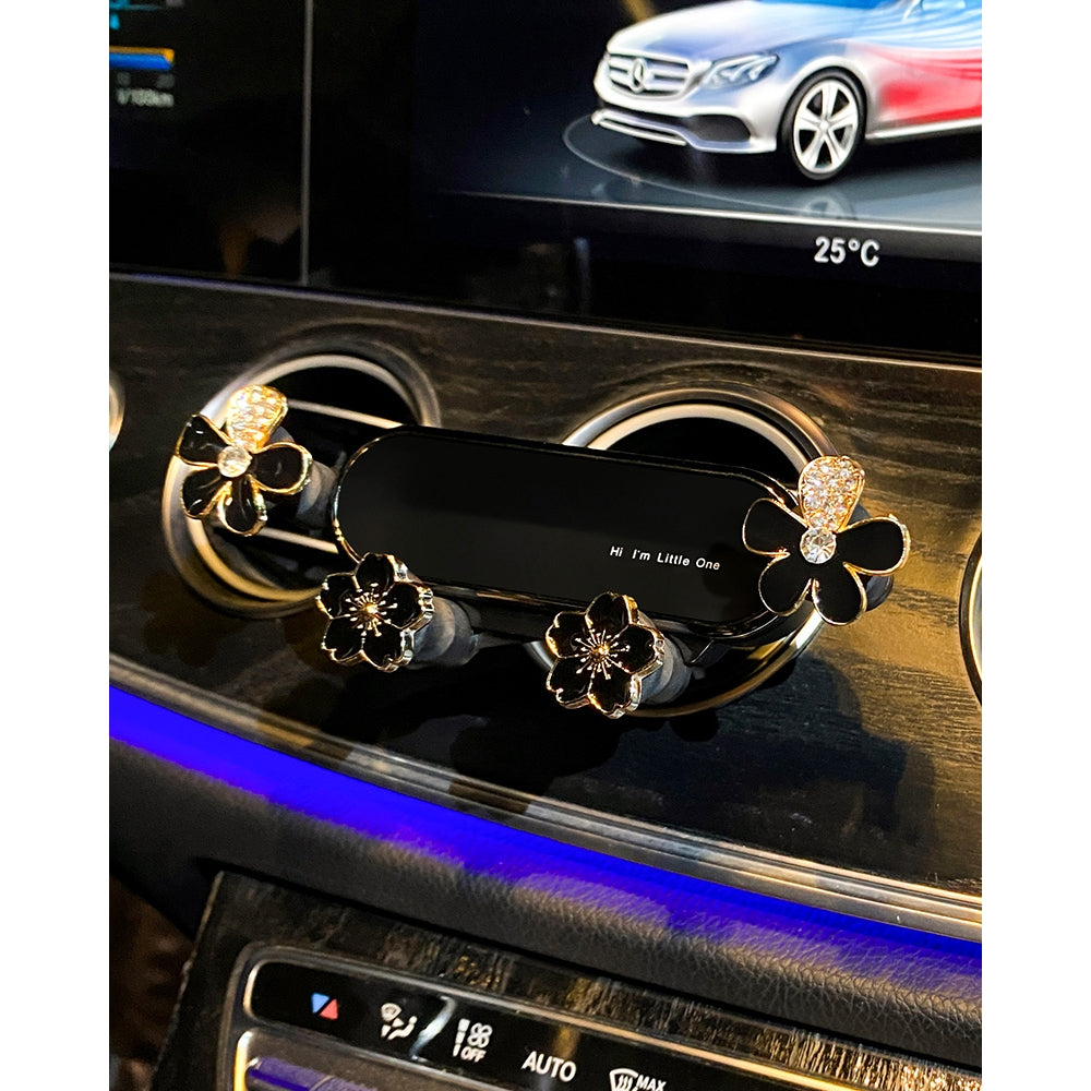 Rhinestone Camellia Car Phone Holder – Elegant Flower Air Vent Mount