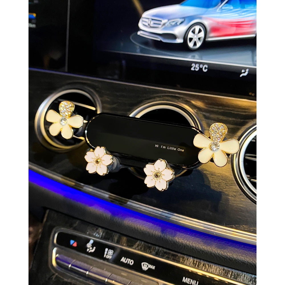 Rhinestone Camellia Car Phone Holder – Elegant Flower Air Vent Mount