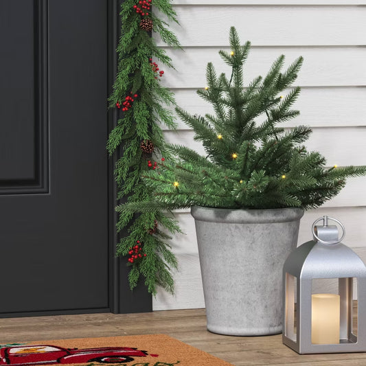 Pre-lit LED Battery Operated Mixed Pine Mini Christmas Artificial Pot Filler Warm White Lights