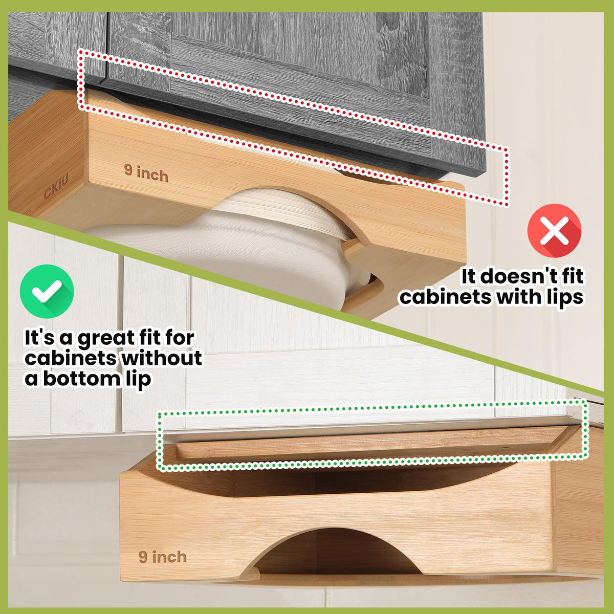 9-Inch Paper Plate Dispenser – Bamboo Under Cabinet & Countertop Plate Holder