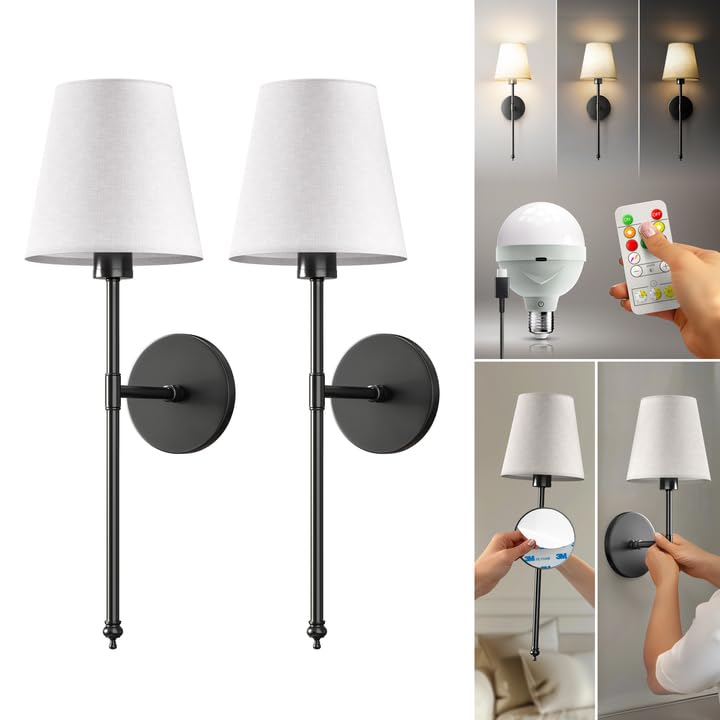 Wireless Wall Sconces – Rechargeable LED Wall Lights with Remote, No-Drill Installation