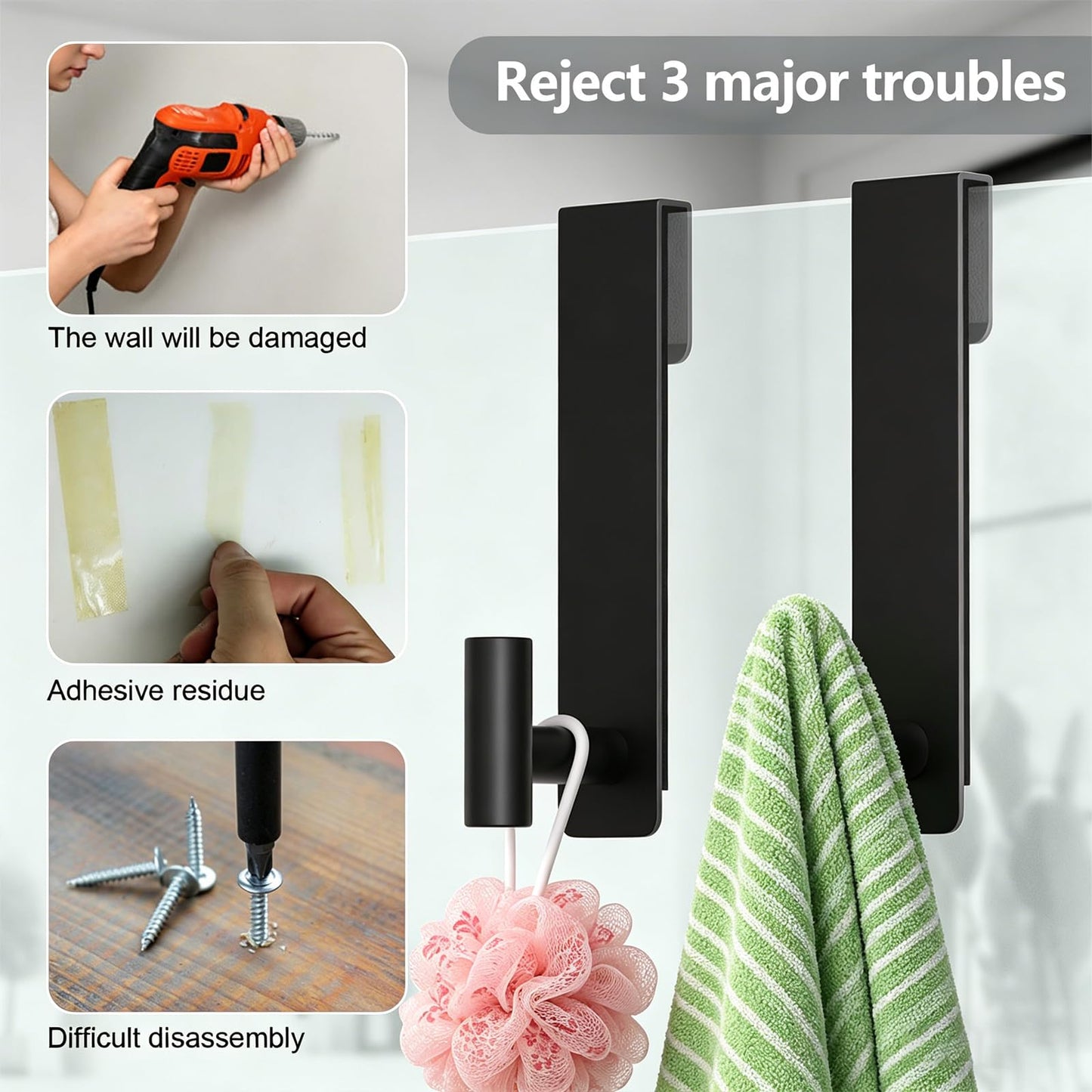 Over-the-Glass Shower Door Towel Hook – 7.5-Inch Extended Stainless Steel Bathroom Hanger