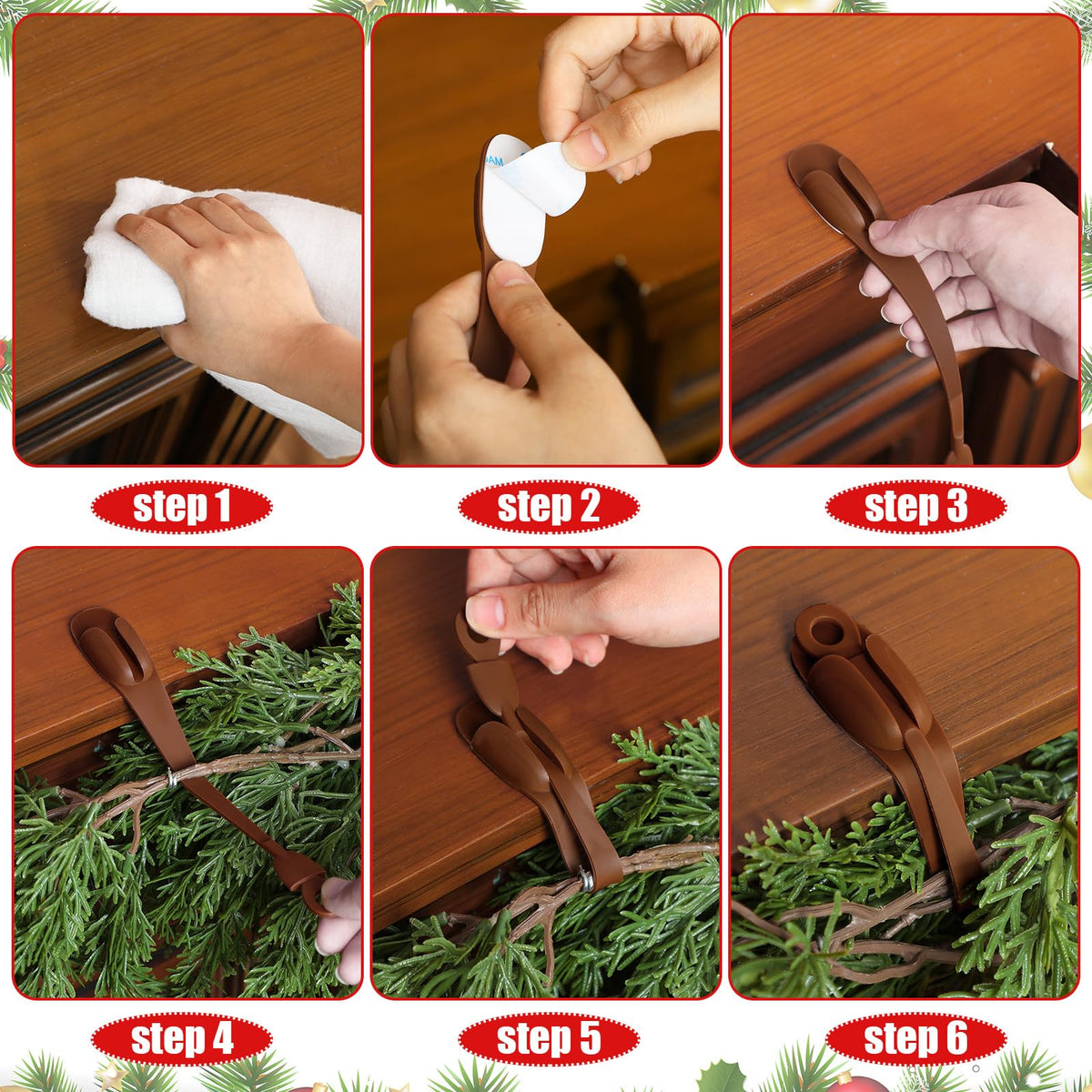 Christmas Garland Hangers – No-Drill Adhesive Silicone Hooks for Mantels, Stairs & Holiday Decor