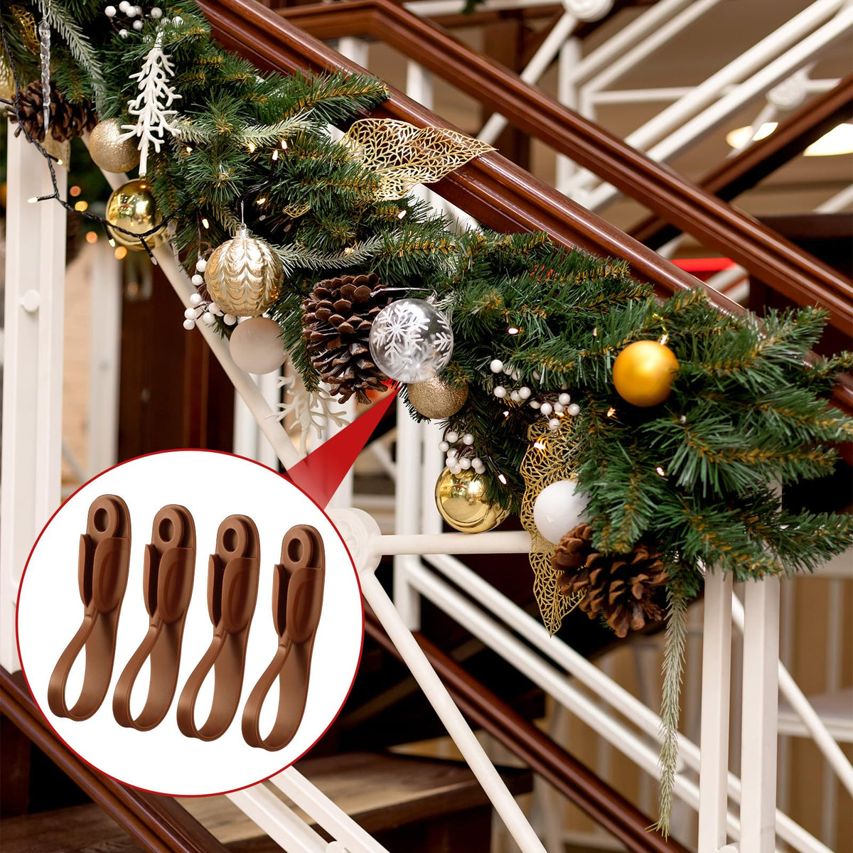 Christmas Garland Hangers – No-Drill Adhesive Silicone Hooks for Mantels, Stairs & Holiday Decor