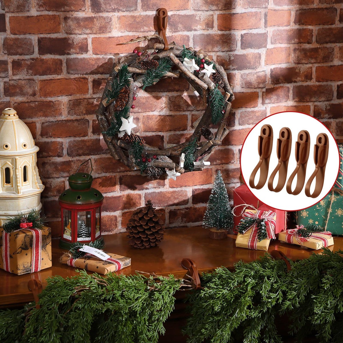 Christmas Garland Hangers – No-Drill Adhesive Silicone Hooks for Mantels, Stairs & Holiday Decor