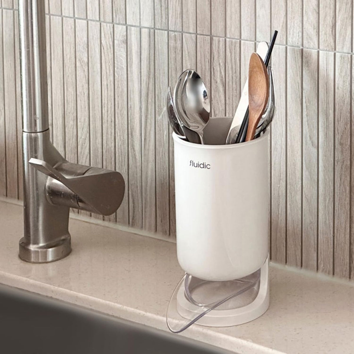 Self-Draining Utensil Holder – Kitchen Cutlery Drying Rack with 2 Water Tray Options