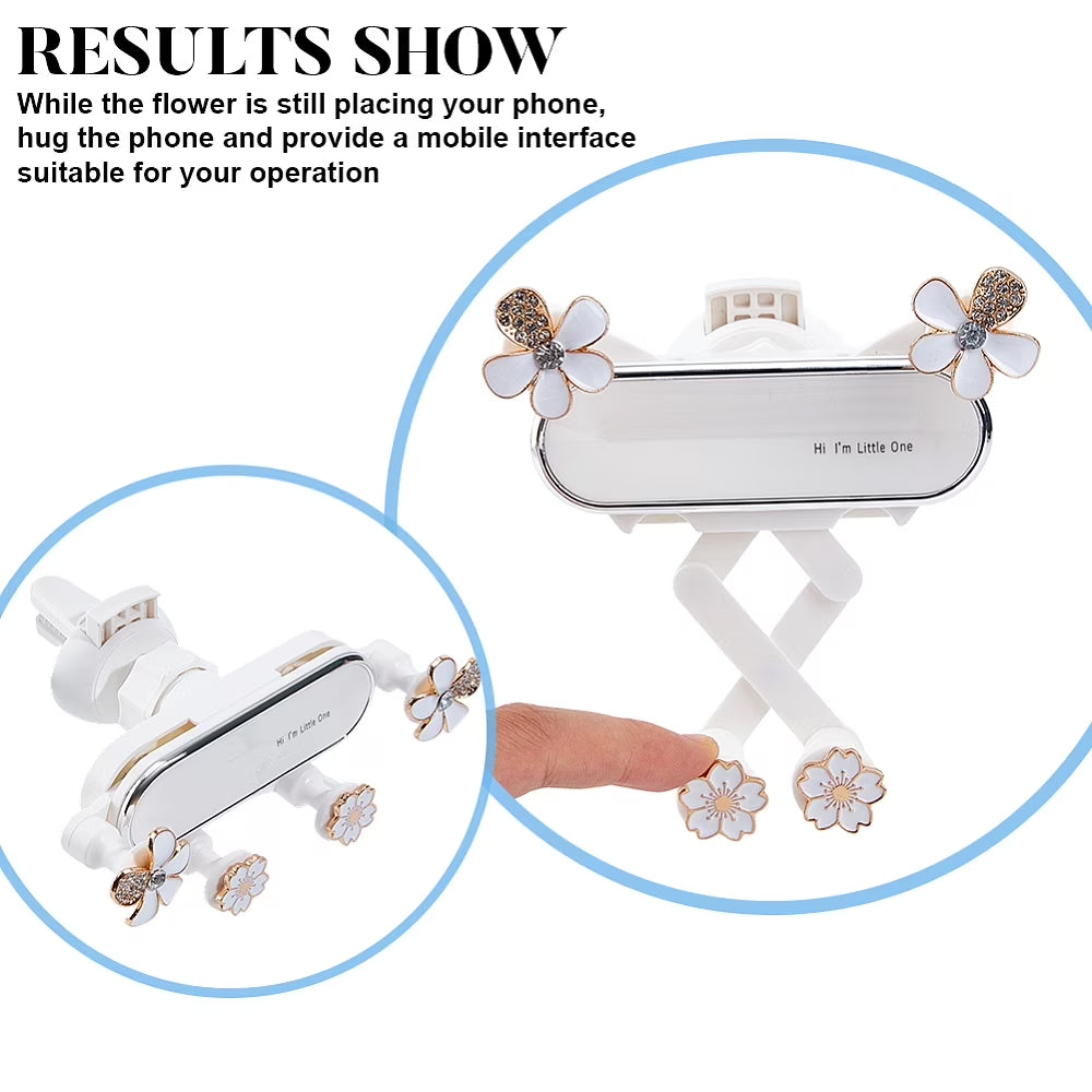 Rhinestone Camellia Car Phone Holder – Elegant Flower Air Vent Mount