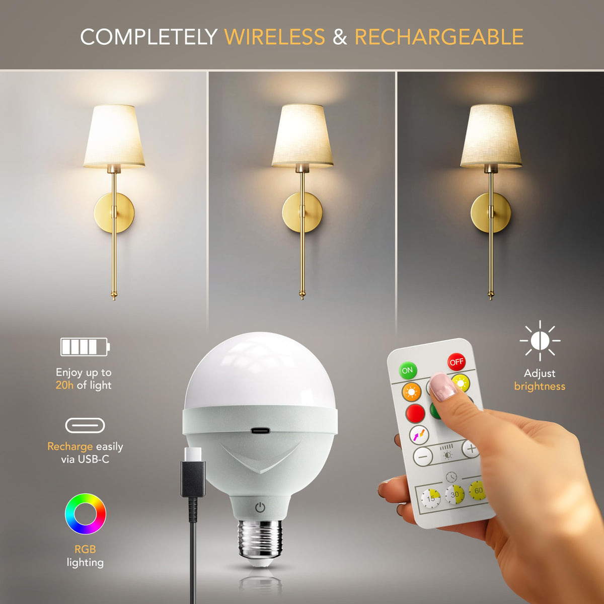 Wireless Wall Sconces – Rechargeable LED Wall Lights with Remote, No-Drill Installation