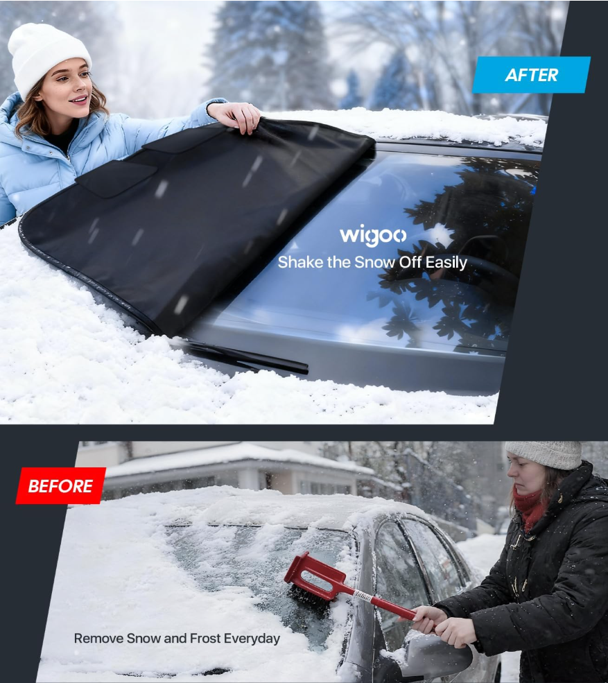 2026 Upgrade Car Windshield Cover for Ice and Snow: 600D Heavy Duty Magnetic Protector for Winter