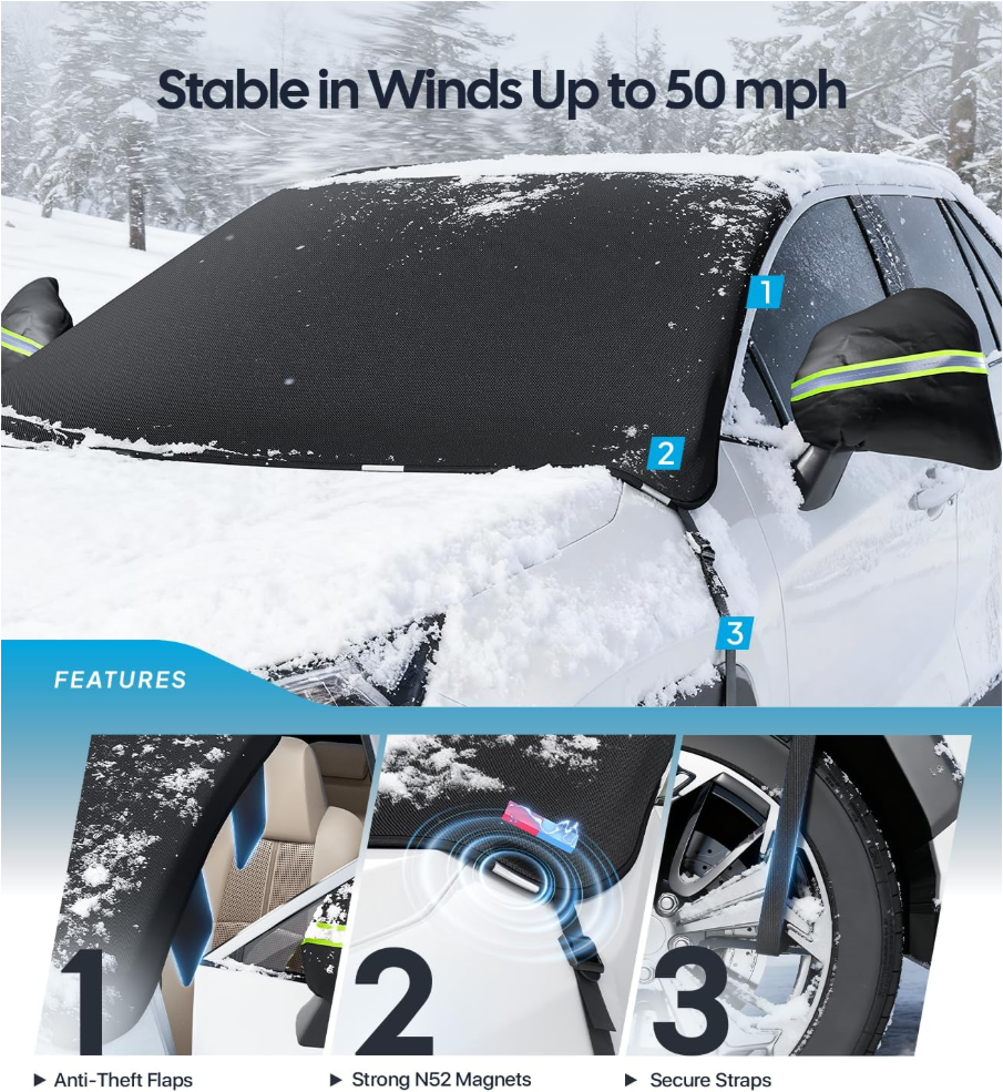 2026 Upgrade Car Windshield Cover for Ice and Snow: 600D Heavy Duty Magnetic Protector for Winter