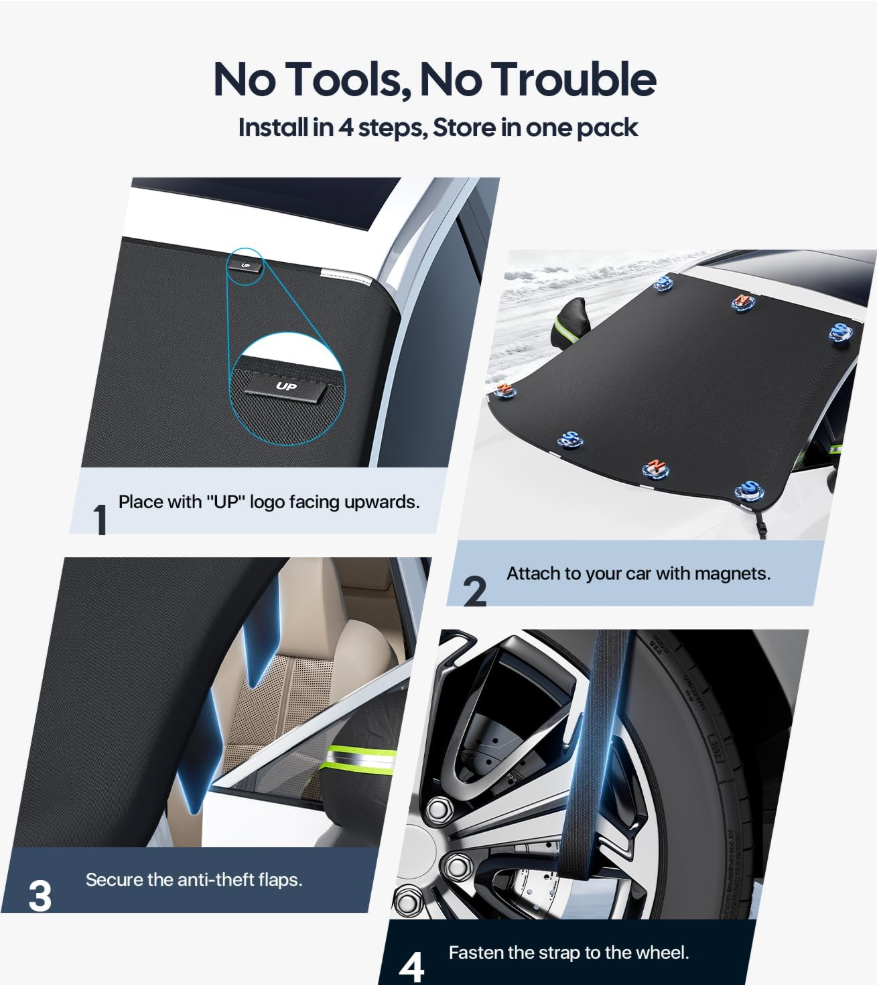 2026 Upgrade Car Windshield Cover for Ice and Snow: 600D Heavy Duty Magnetic Protector for Winter