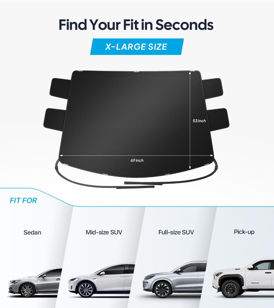 2026 Upgrade Car Windshield Cover for Ice and Snow: 600D Heavy Duty Magnetic Protector for Winter