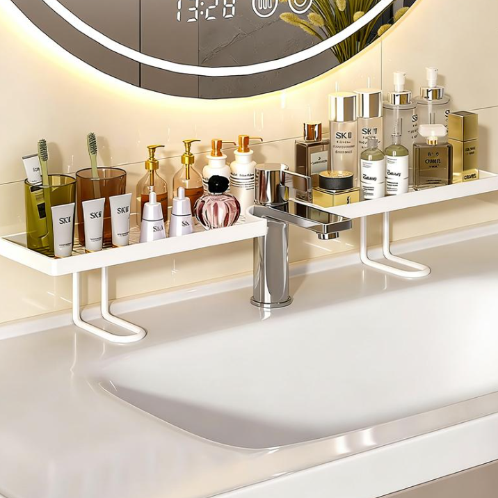 No-Drill Sink Organizer Rack – Freestanding Carbon Steel Faucet Storage Shelf