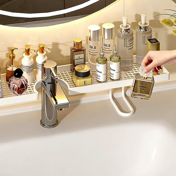 No-Drill Sink Organizer Rack – Freestanding Carbon Steel Faucet Storage Shelf