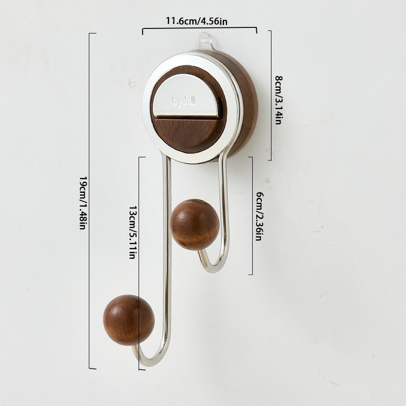 No-Drill Suction Walnut Wood & Steel Toilet Paper Holder