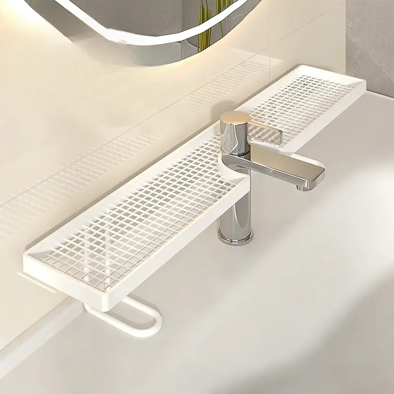 No-Drill Sink Organizer Rack – Freestanding Carbon Steel Faucet Storage Shelf