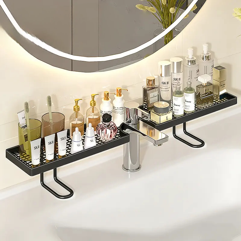 No-Drill Sink Organizer Rack – Freestanding Carbon Steel Faucet Storage Shelf