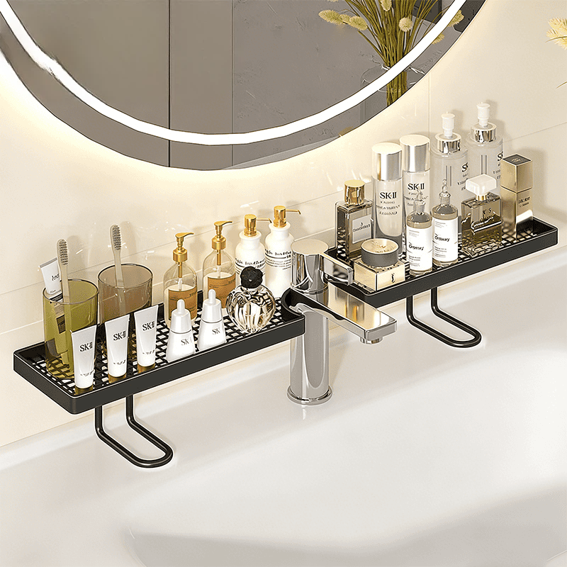 No-Drill Sink Organizer Rack – Freestanding Carbon Steel Faucet Storage Shelf