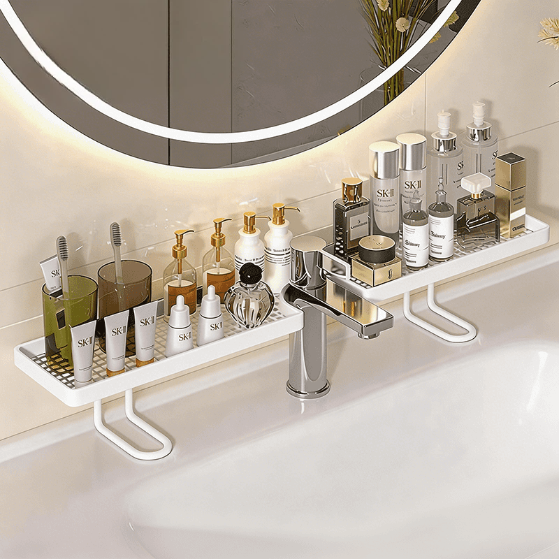 No-Drill Sink Organizer Rack – Freestanding Carbon Steel Faucet Storage Shelf